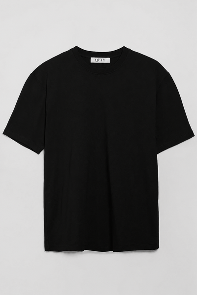 Men's 100% Organic Cotton Thick Textured Comfort Fit Crew Neck Black T-Shirt