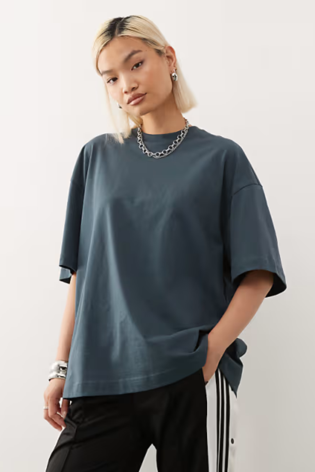 Bisiklet Yaka Oversize Basic T-Shirt Lacivert
