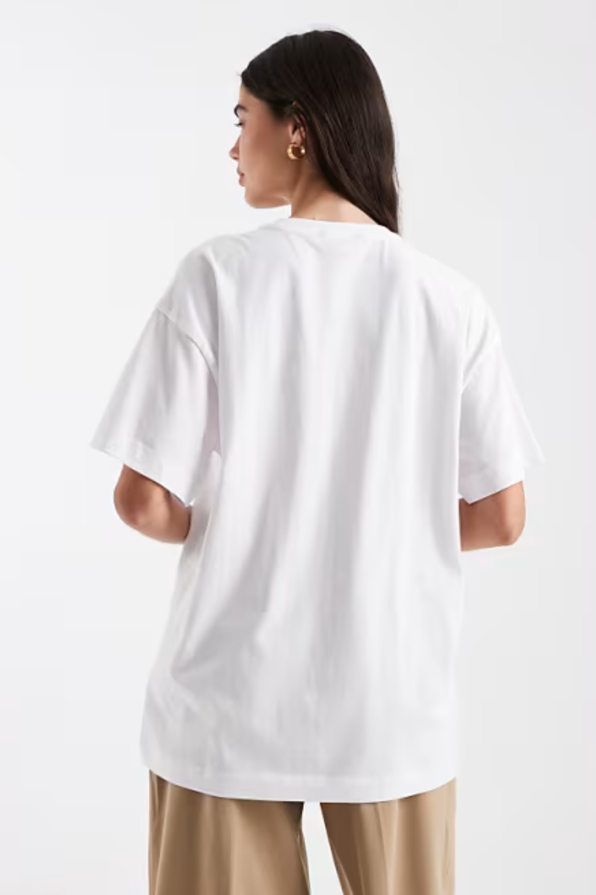 Bisiklet Yaka Oversize Basic T-Shirt Beyaz