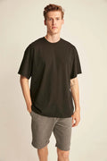 Erkek Oversize %100 Organik Pamuklu Kalın Dokulu Bisiklet Yaka Siyah T-Shirt