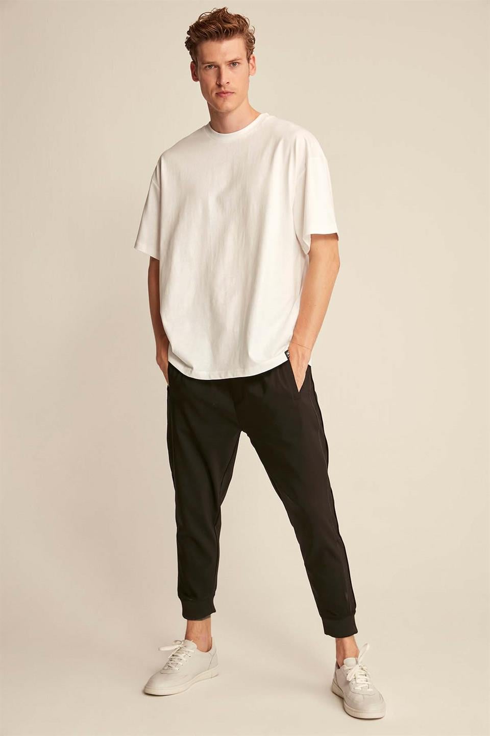 Erkek Oversize %100 Organik Pamuklu Kalın Dokulu Bisiklet Yaka Ekru Beyaz T-Shirt (Kopya)