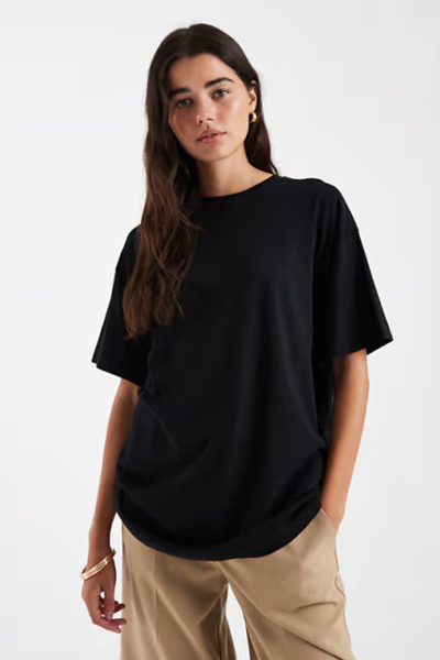 Crew Neck Oversized Basic T-Shirt Black