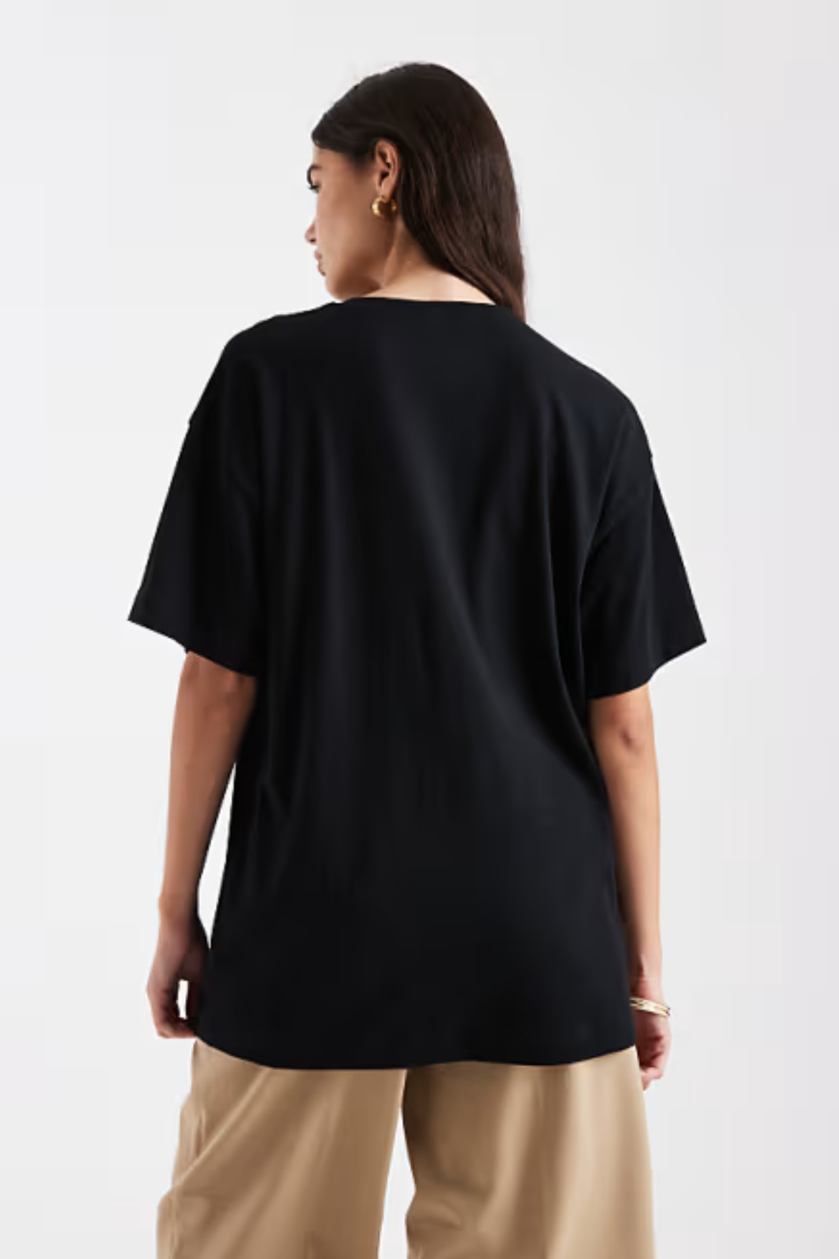 Bisiklet Yaka Oversize Basic T-Shirt Siyah