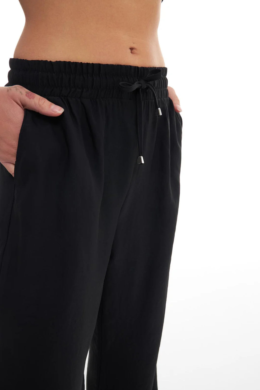Kadın Beli Lastikli Bol Paça Pantolon Siyah