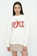 Kadın Biber Baskılı Oversize Sweatshirt Ekru