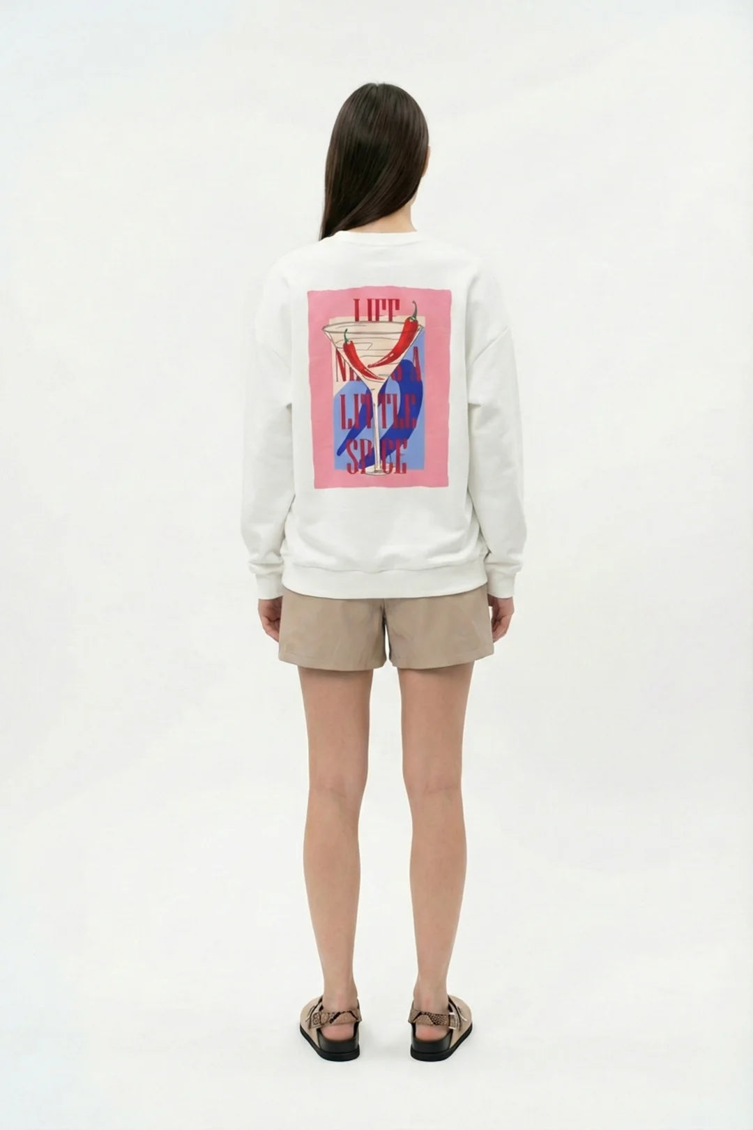 Kadın Biber Baskılı Oversize Sweatshirt Ekru