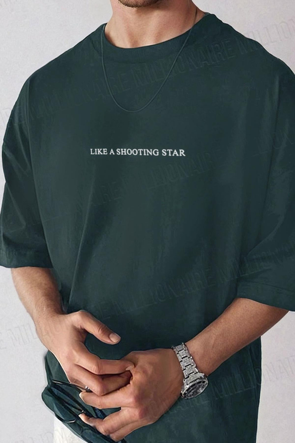 Erkek Dragon Baskılı Petrol Yeşili Bisiklet Yaka Oversize Salaş T-Shirt