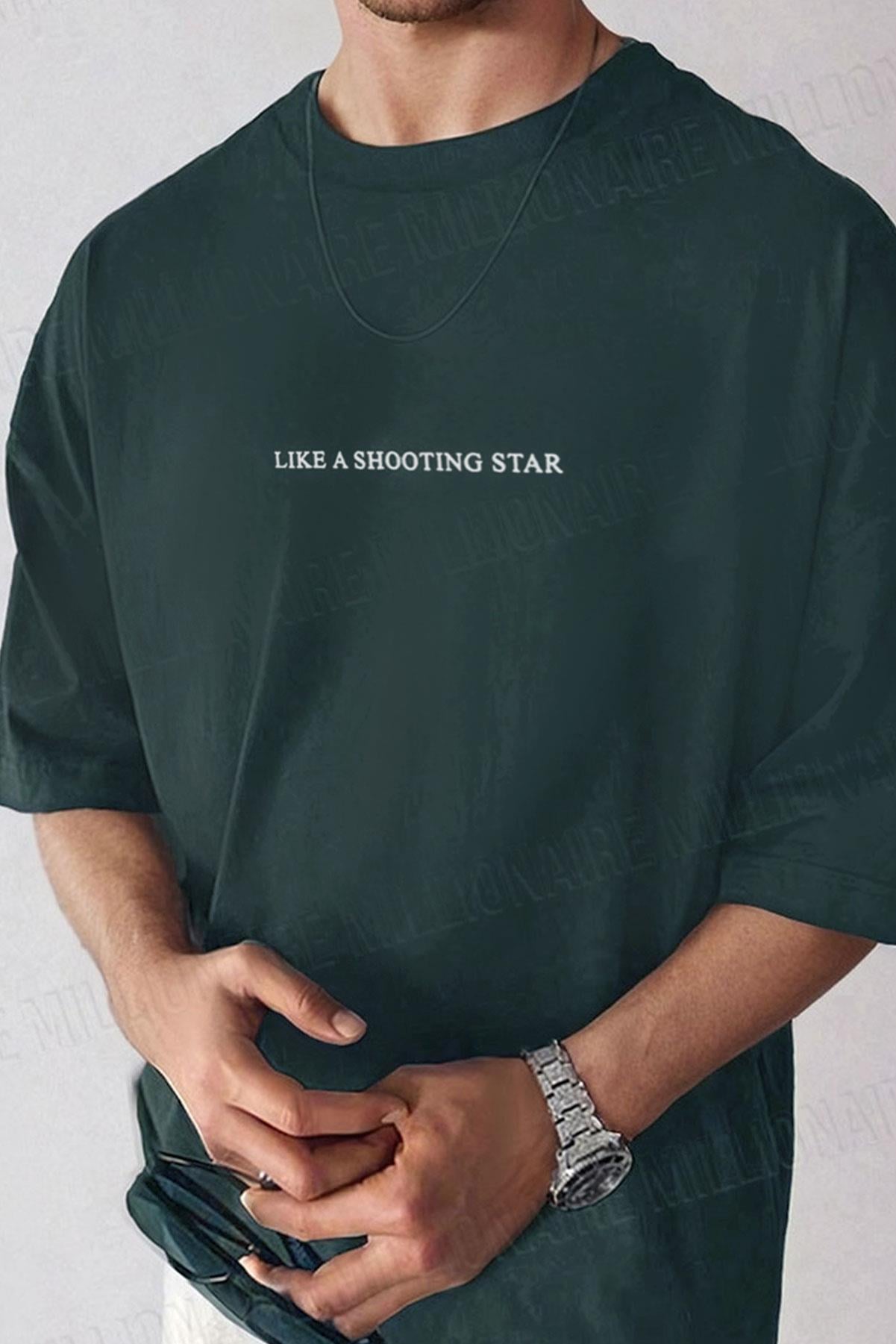 Erkek Dragon Baskılı Petrol Yeşili Bisiklet Yaka Oversize Salaş T-Shirt
