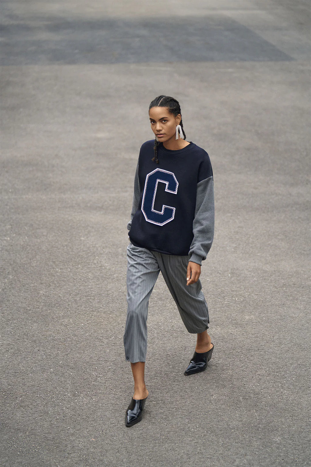 Kadın Keçe Baskı Detaylı Sweatshirt Lacivert