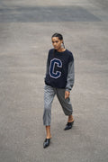 Kadın Keçe Baskı Detaylı Sweatshirt Lacivert