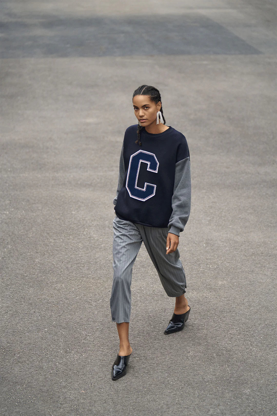 Kadın Keçe Baskı Detaylı Sweatshirt Lacivert
