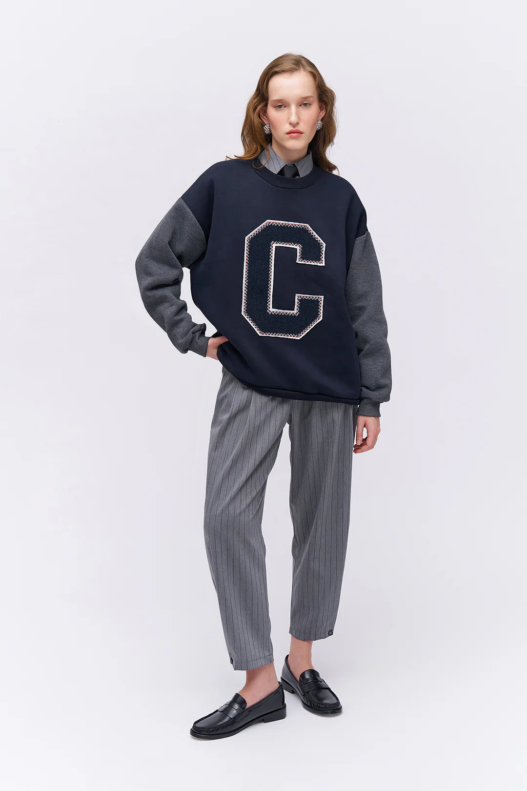 Kadın Keçe Baskı Detaylı Sweatshirt Lacivert
