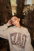 Kadın Leopar Desenli Yazı Baskılı Sweatshirt Grimelanj
