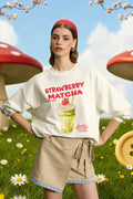 Kadın Matcha Baskılı Oversize Sweatshirt Ekru