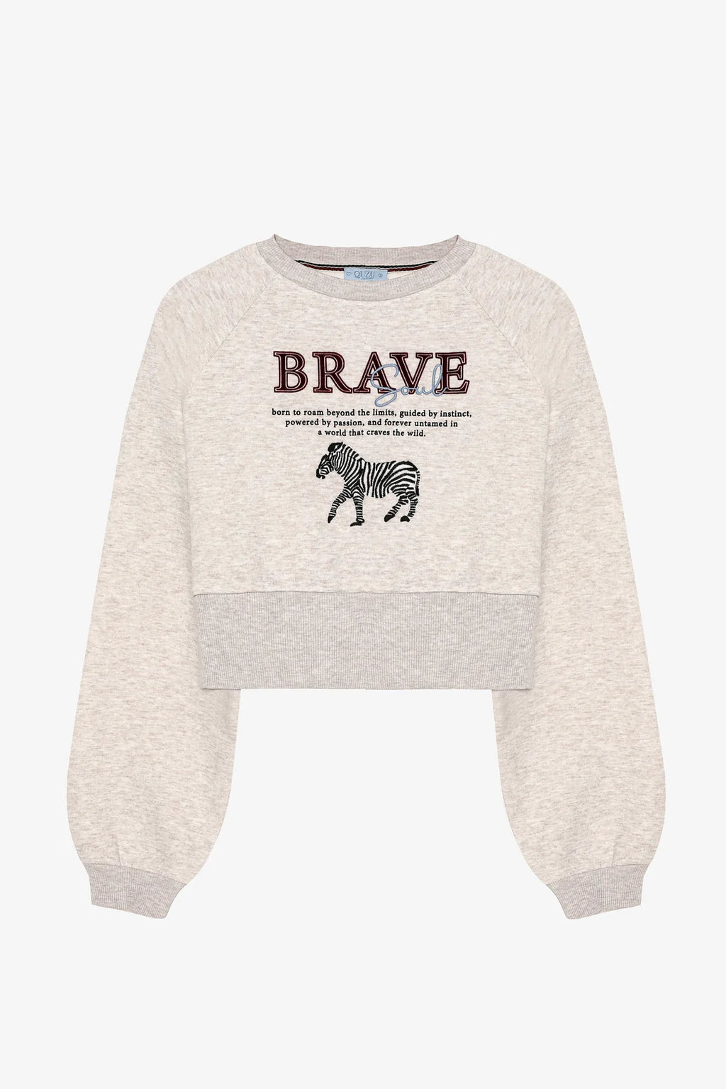 Zebra Nakışlı Sırtı Fermuarlı Kadın Sweatshirt Bej