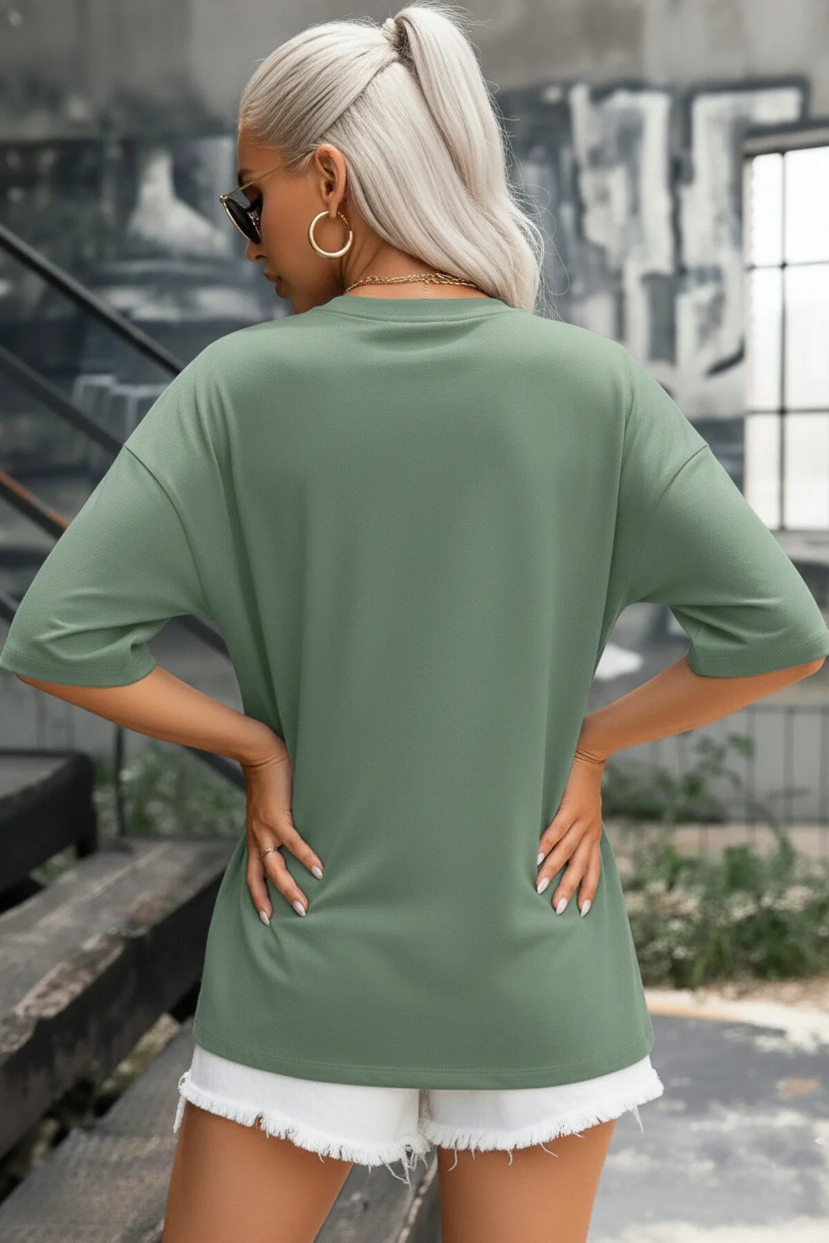 Spectacular Açık Yeşil Oversize Salas Boyfriend Kadın T-Shirt