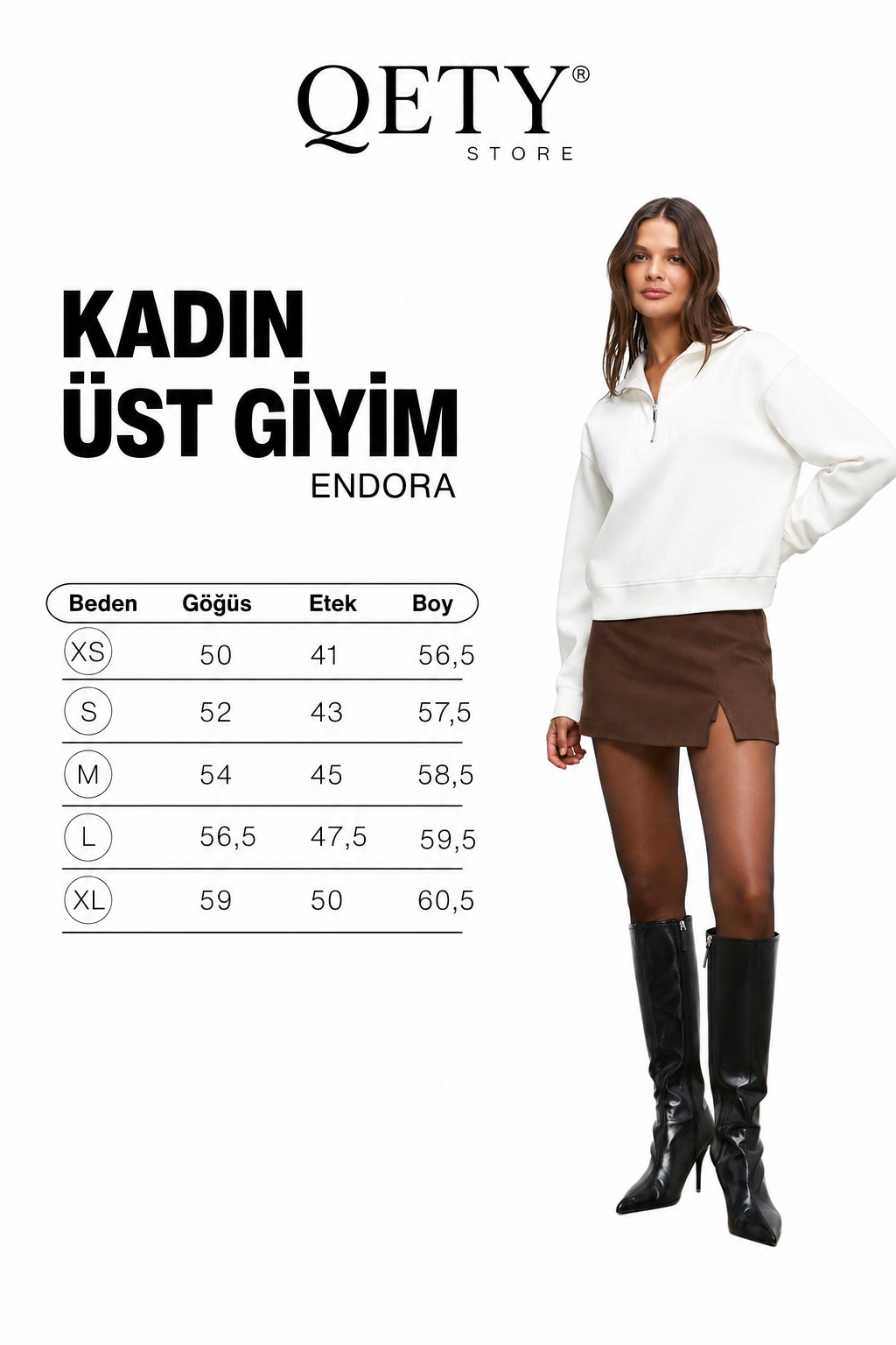 Kadın Beyaz Yumuşak Polarlı Kumaşlı Yakası Fermuarlı Regular Sweatshirt