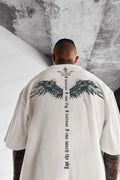 Erkek Beyaz I Can Fly Oversize Fit Bol Geniş Kalıp Salaş Kesim T-shirt