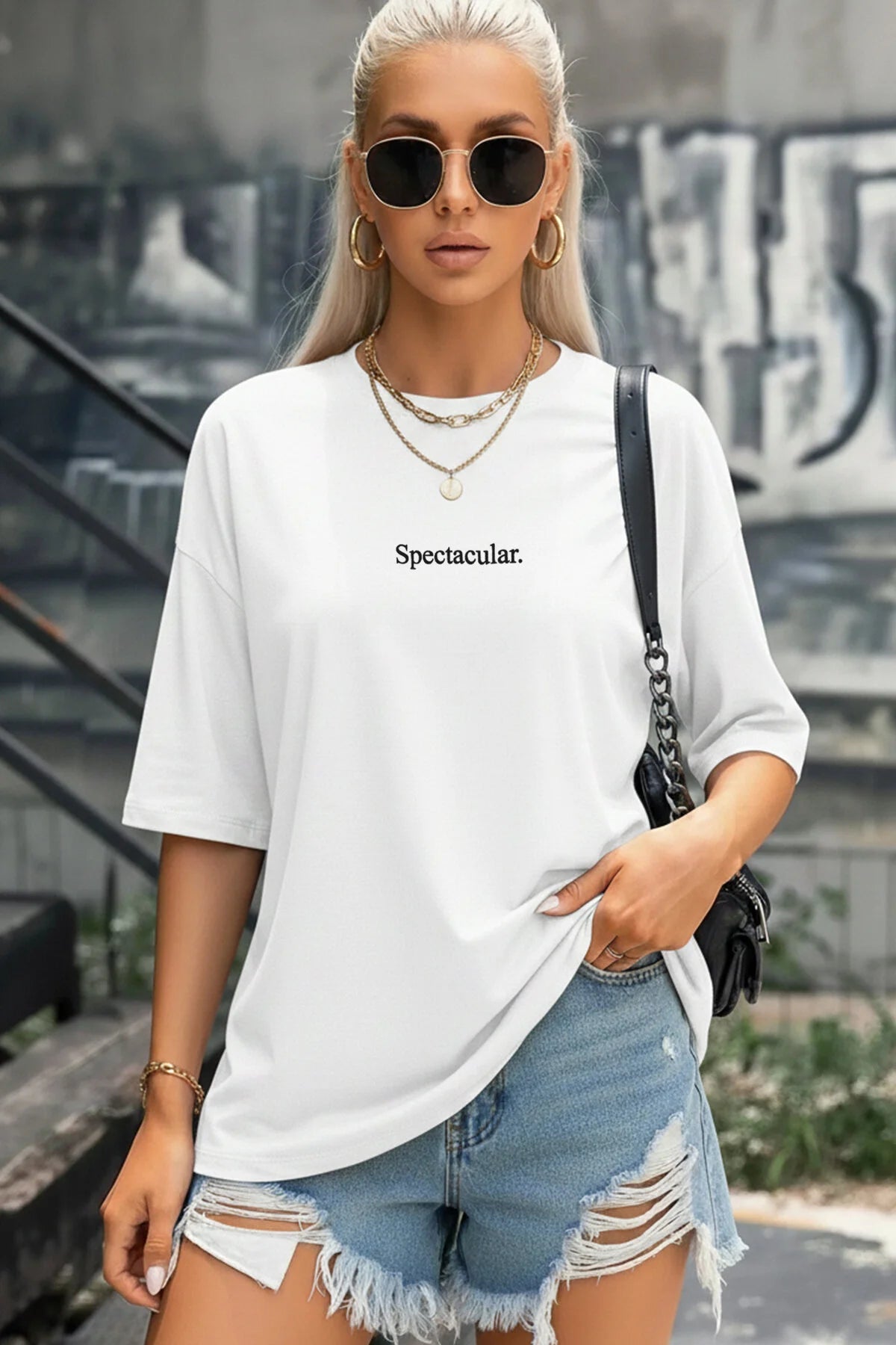 Spectacular Beyaz Oversize Salas Boyfriend Kadın T-Shirt