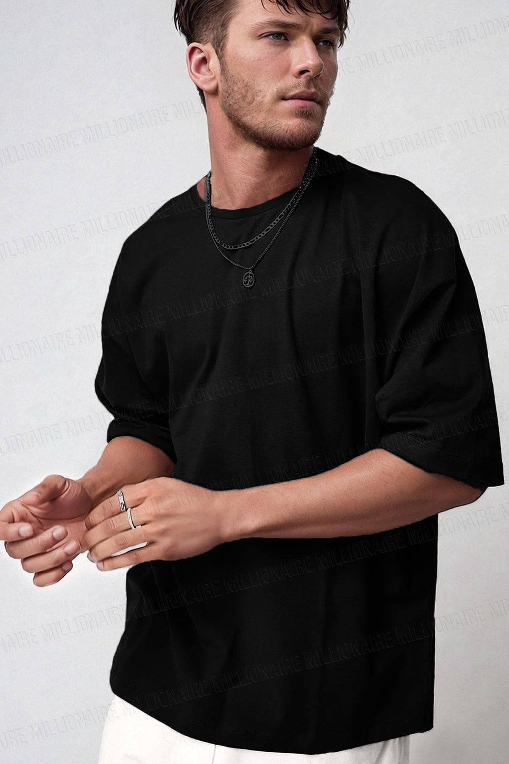 Erkek Siyah Black Jack Oversize Fit Bol Geniş Kalıp Salaş Kesim T-shirt