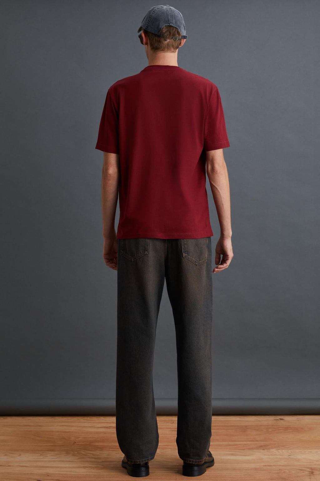 Erkek %100 Organik Pamuklu Kalın Dokulu Comfort Fit Bisiklet Yakalı Bordo T-Shirt