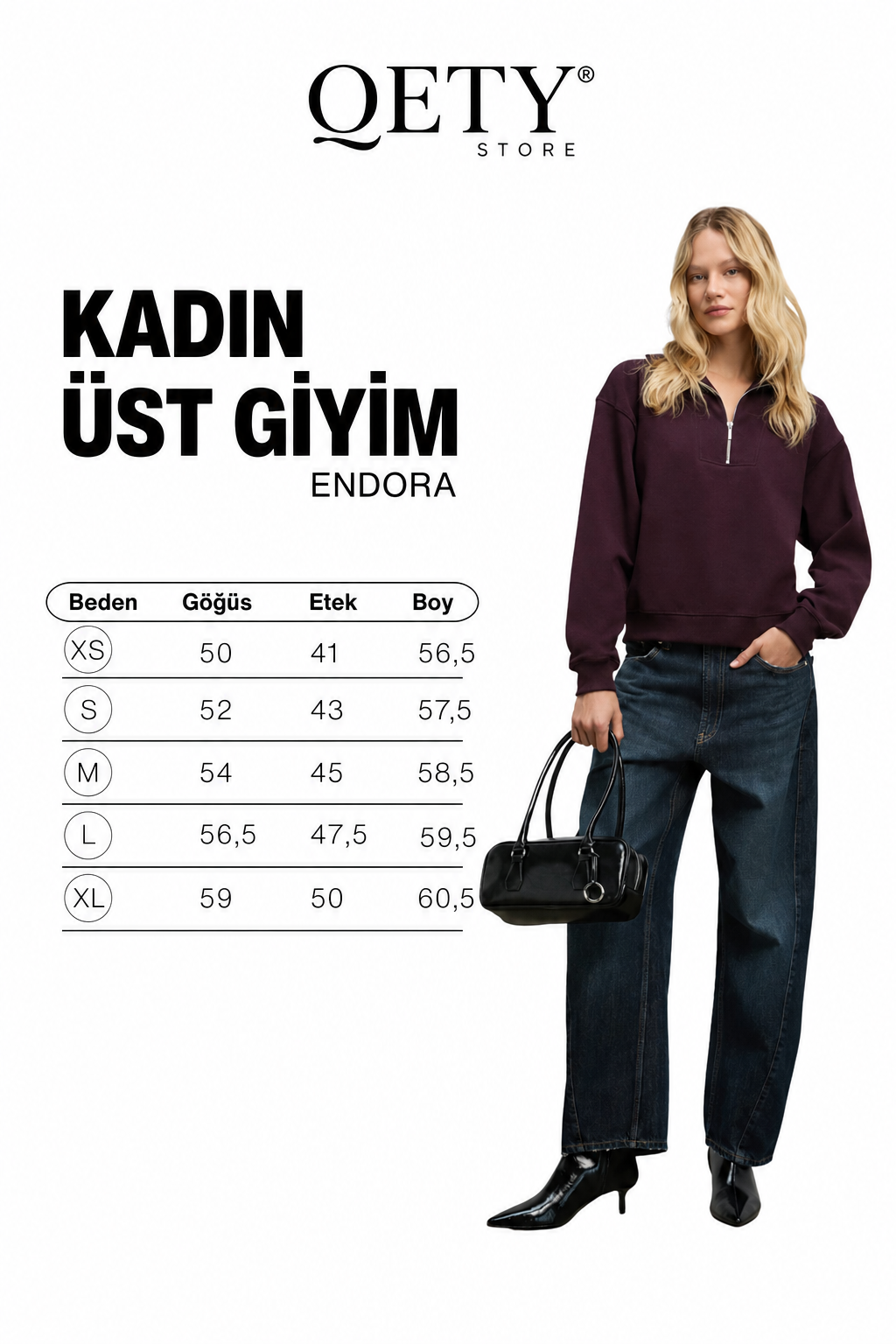 Kadın Bordo Yumuşak Polarlı Kumaşlı Yakası Fermuarlı Regular Sweatshirt