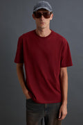 Erkek %100 Organik Pamuklu Kalın Dokulu Comfort Fit Bisiklet Yakalı Bordo T-Shirt