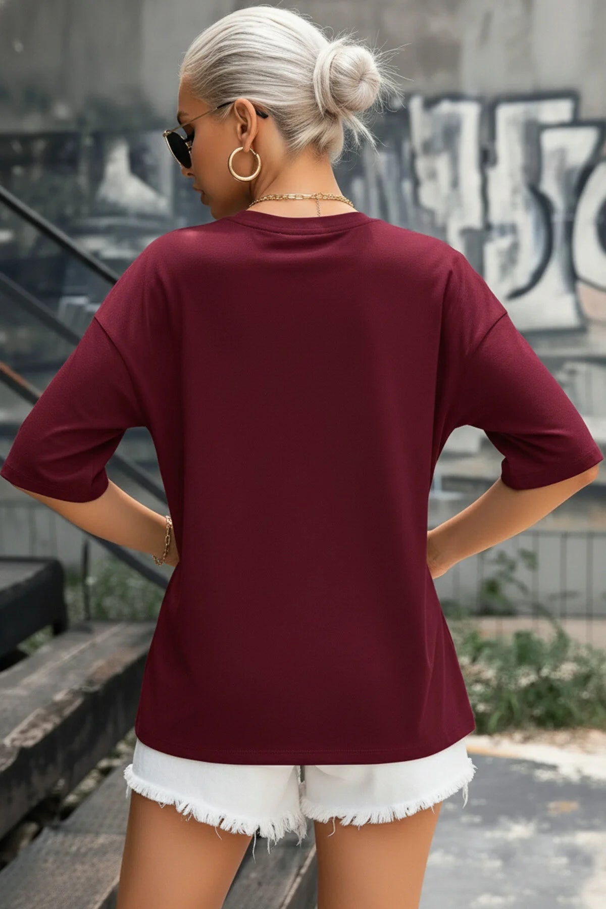 Spectacular Bordo Oversize Salas Boyfriend Kadın T-Shirt