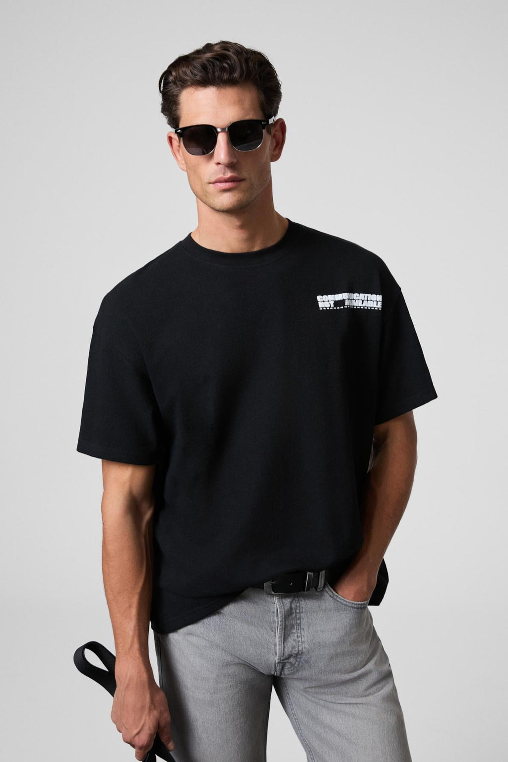 Erkek Göğsü Ve Sırtı Baskılı %100 Organik Pamuk Oversize Fit Bisiklet Yaka Siyah T-Shirt