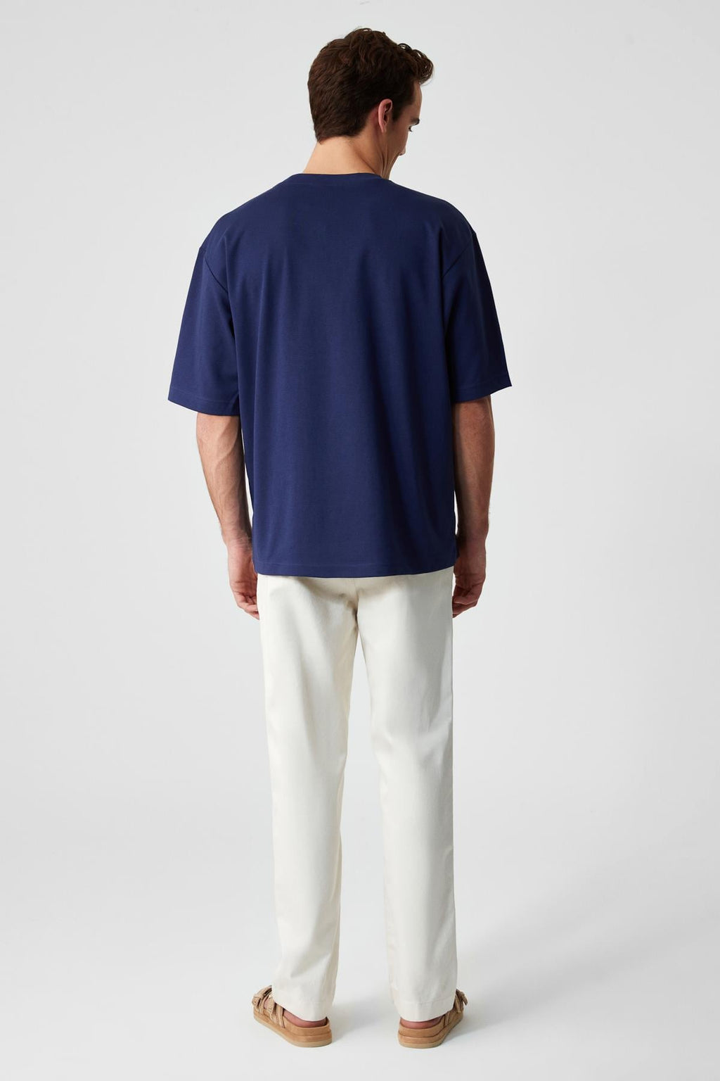 Erkek Oversize Fit Bisiklet Yaka Kısa Kollu %100 Organik Pamuk Lacivert T-Shirt