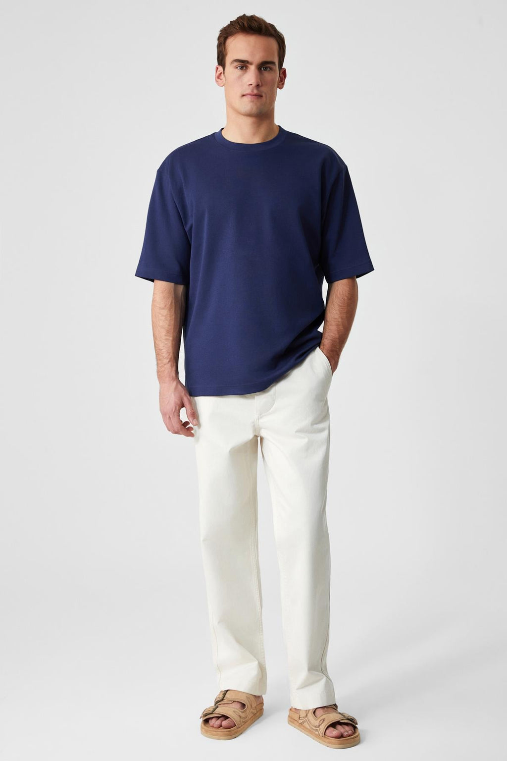 Erkek Oversize Fit Bisiklet Yaka Kısa Kollu %100 Organik Pamuk Lacivert T-Shirt