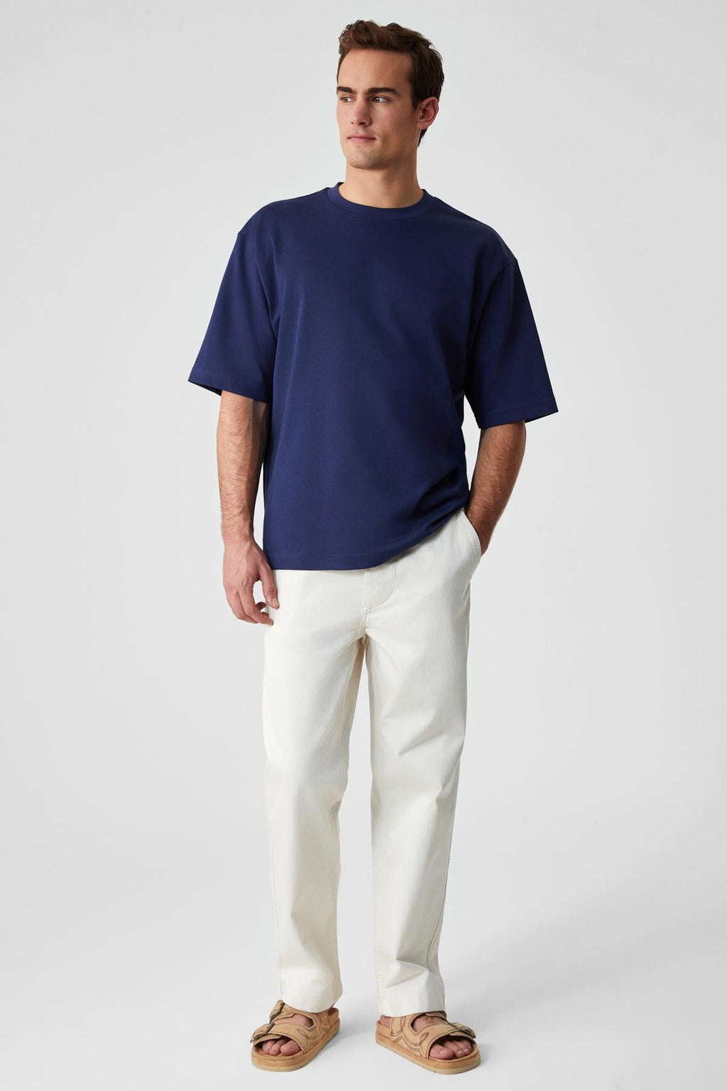 Erkek Oversize Fit Bisiklet Yaka Kısa Kollu %100 Organik Pamuk Lacivert T-Shirt