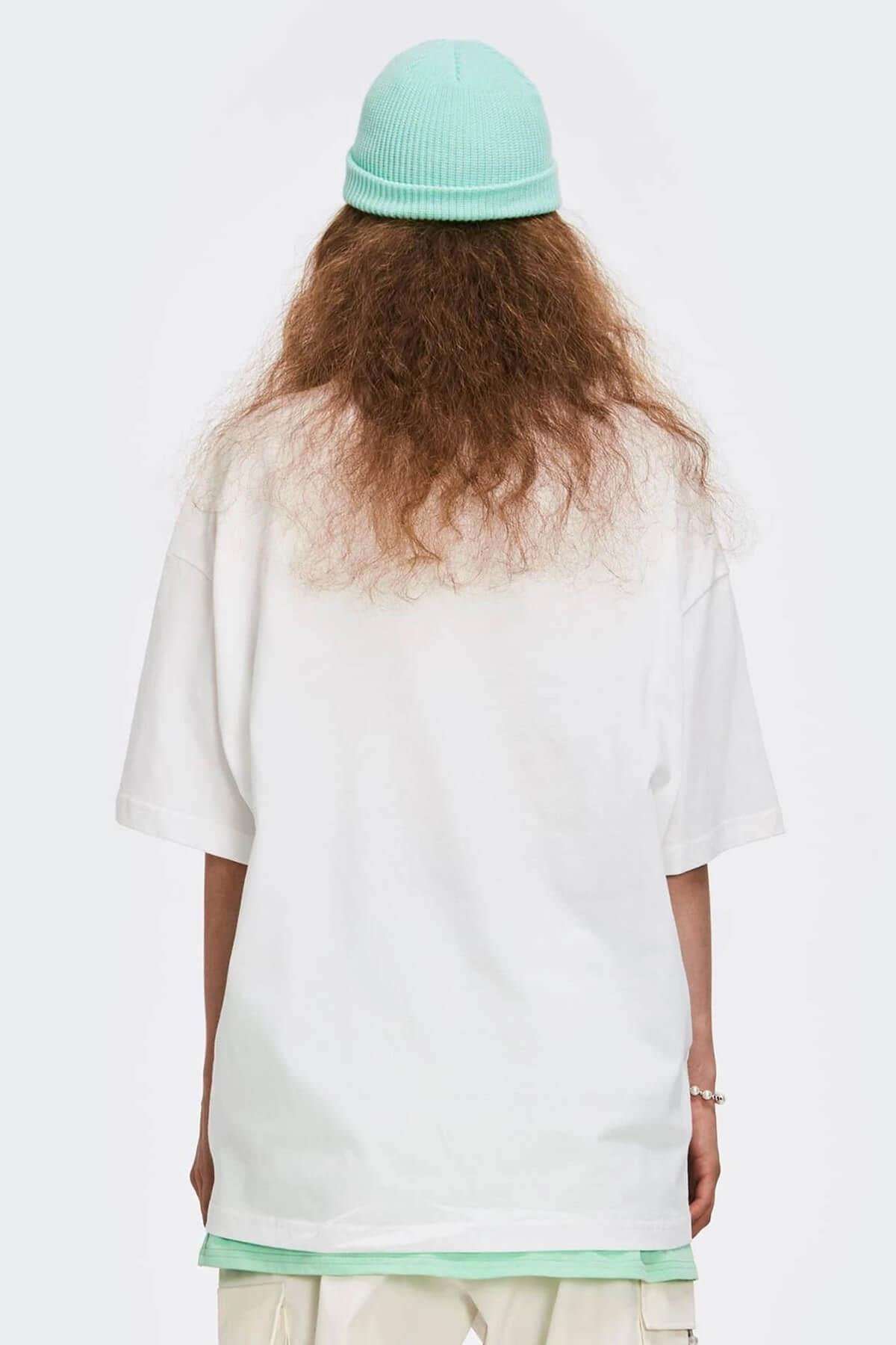 Kabaran Baskı Dont Say Beyaz Oversize Salas Boyfriend Kadın T-Shirt