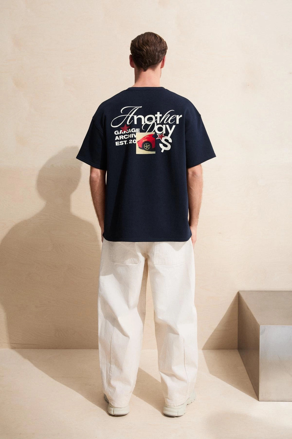 Erkek Bisiklet Yaka Organik Pamuklu Baskılı Oversıze Lacivert T-Shirt