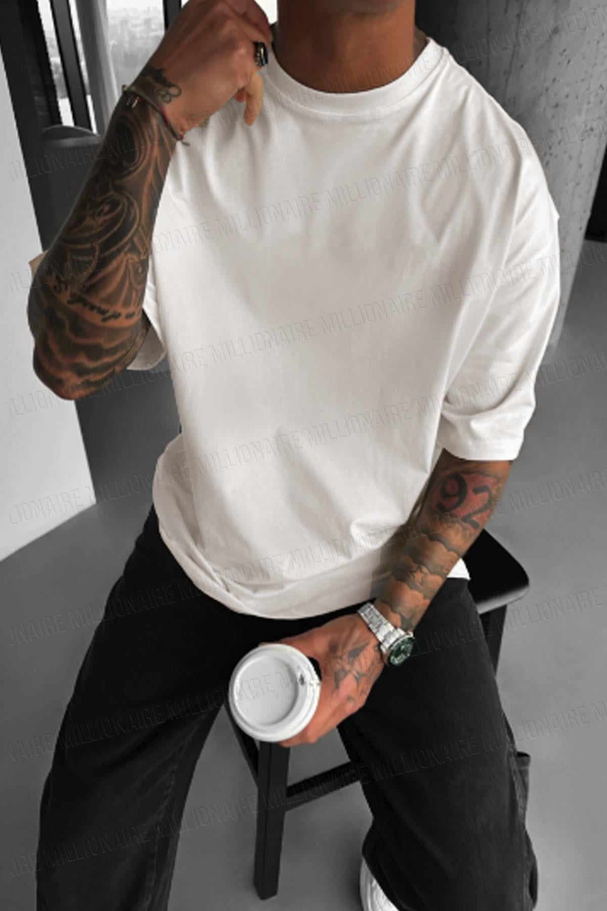 Erkek Beyaz Black Jack Oversize Fit Bol Geniş Kalıp Salaş Kesim T-shirt (Kopya)