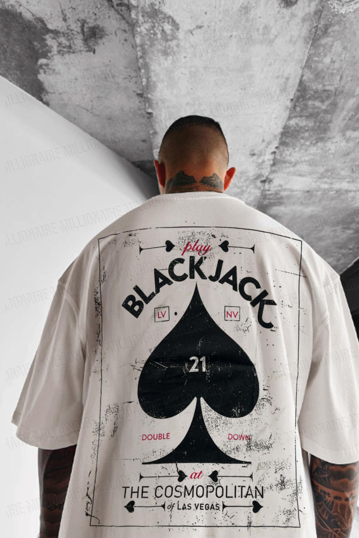 Erkek Beyaz Black Jack Oversize Fit Bol Geniş Kalıp Salaş Kesim T-shirt (Kopya)