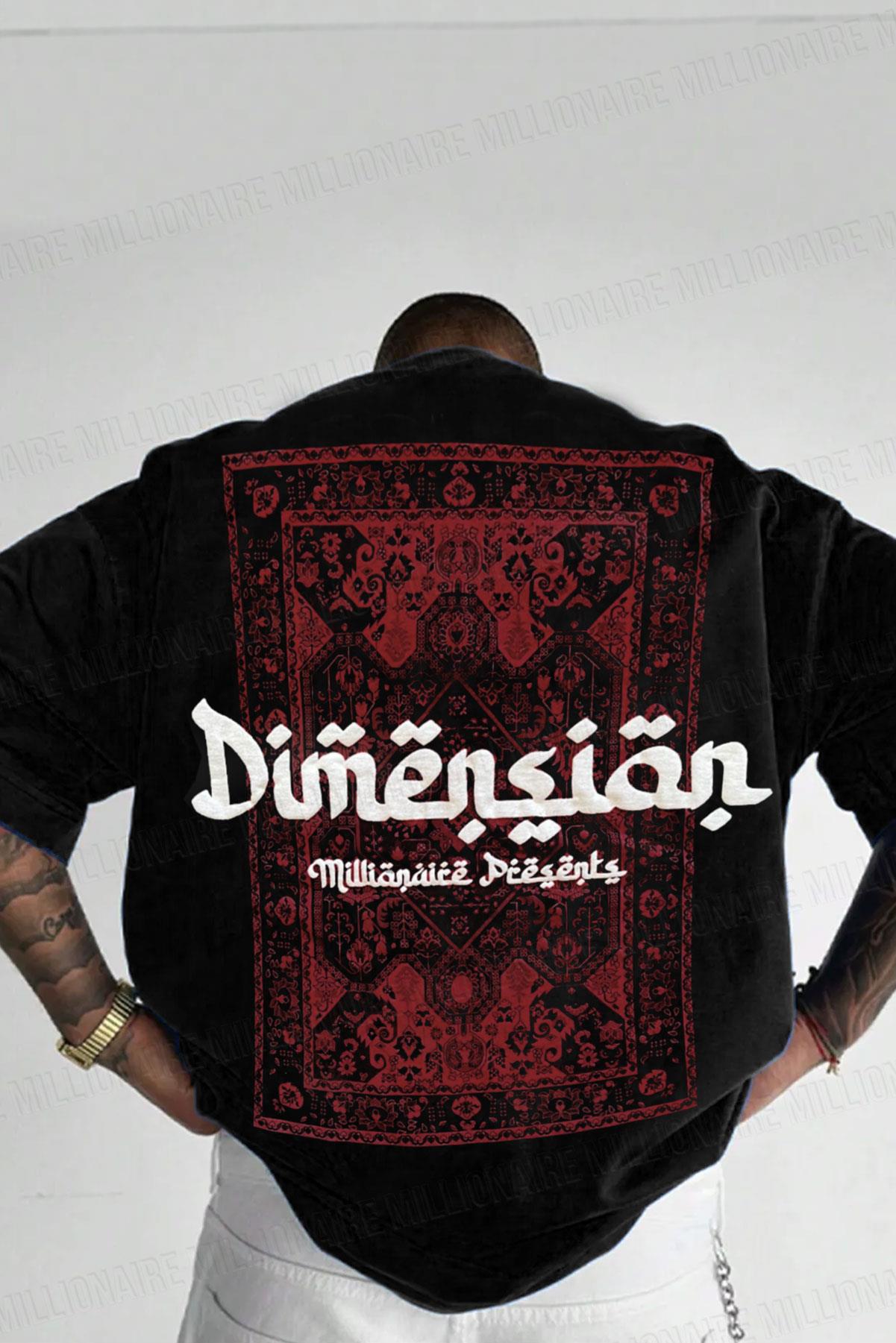Erkek Dimension Kabaran Baskılı Siyah Bisiklet Yaka Oversize Salaş T-Shirt