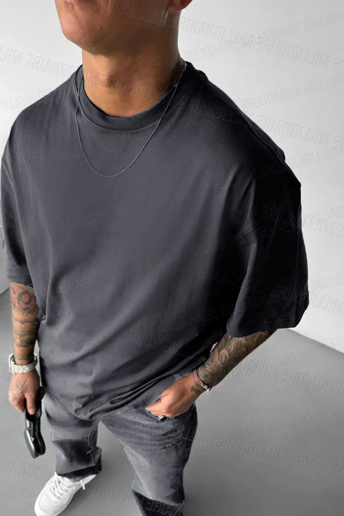 Erkek Füme I Can Fly Oversize Fit Bol Geniş Kalıp Salaş Kesim T-shirt