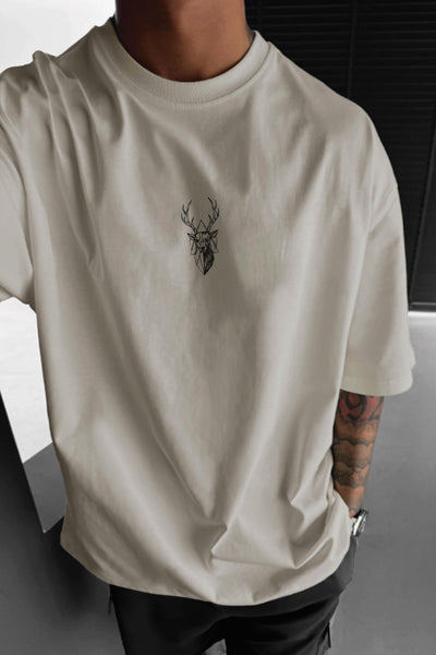 Men's Camel Deer Print Oversize Fit Loose Cut T-shirt