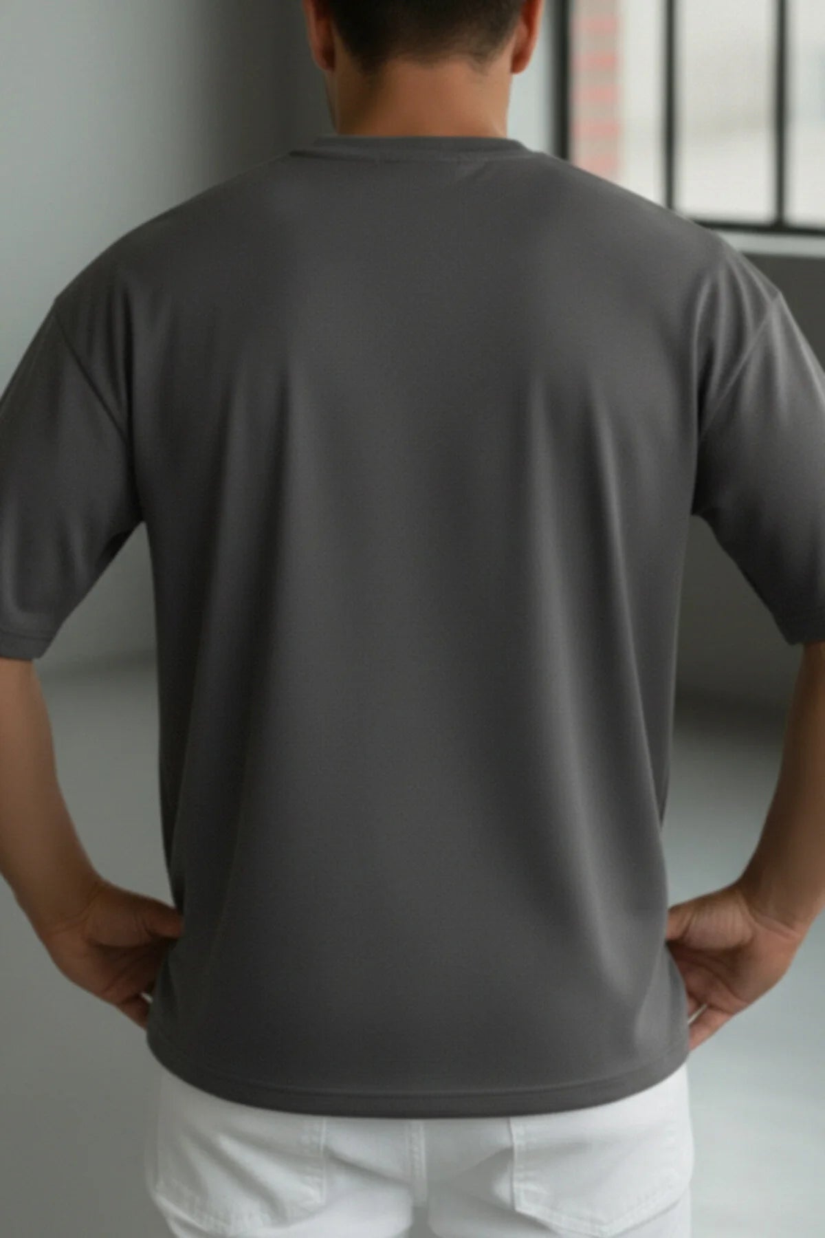Erkek Free Life Füme Bisiklet Yaka Oversize Salas T-Shirt