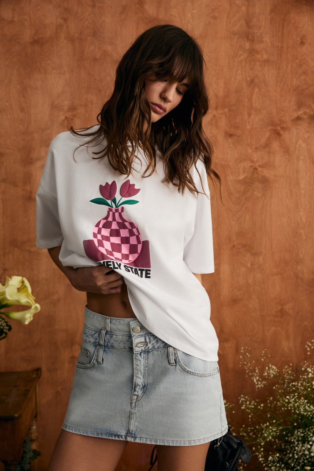 Kadın Lovely State Baskılı Yumuşak Kumaşlı %100 Pamuklu Regular Beyaz T-Shirt
