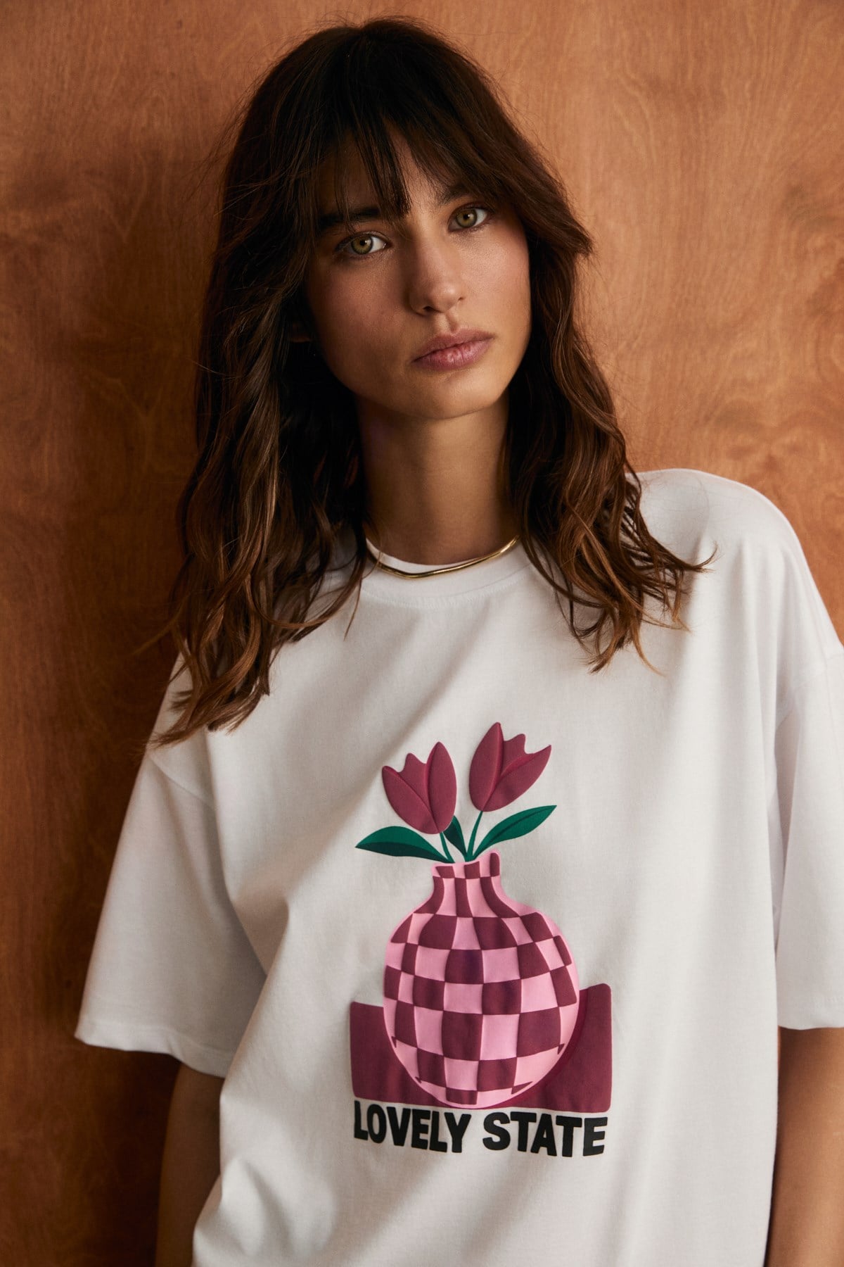 Kadın Lovely State Baskılı Yumuşak Kumaşlı %100 Pamuklu Regular Beyaz T-Shirt