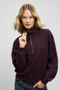 Kadın Bordo Yumuşak Polarlı Kumaşlı Yakası Fermuarlı Regular Sweatshirt