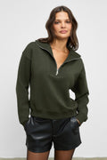 Kadın Haki Yumuşak Polarlı Kumaşlı Yakası Fermuarlı Regular Sweatshirt