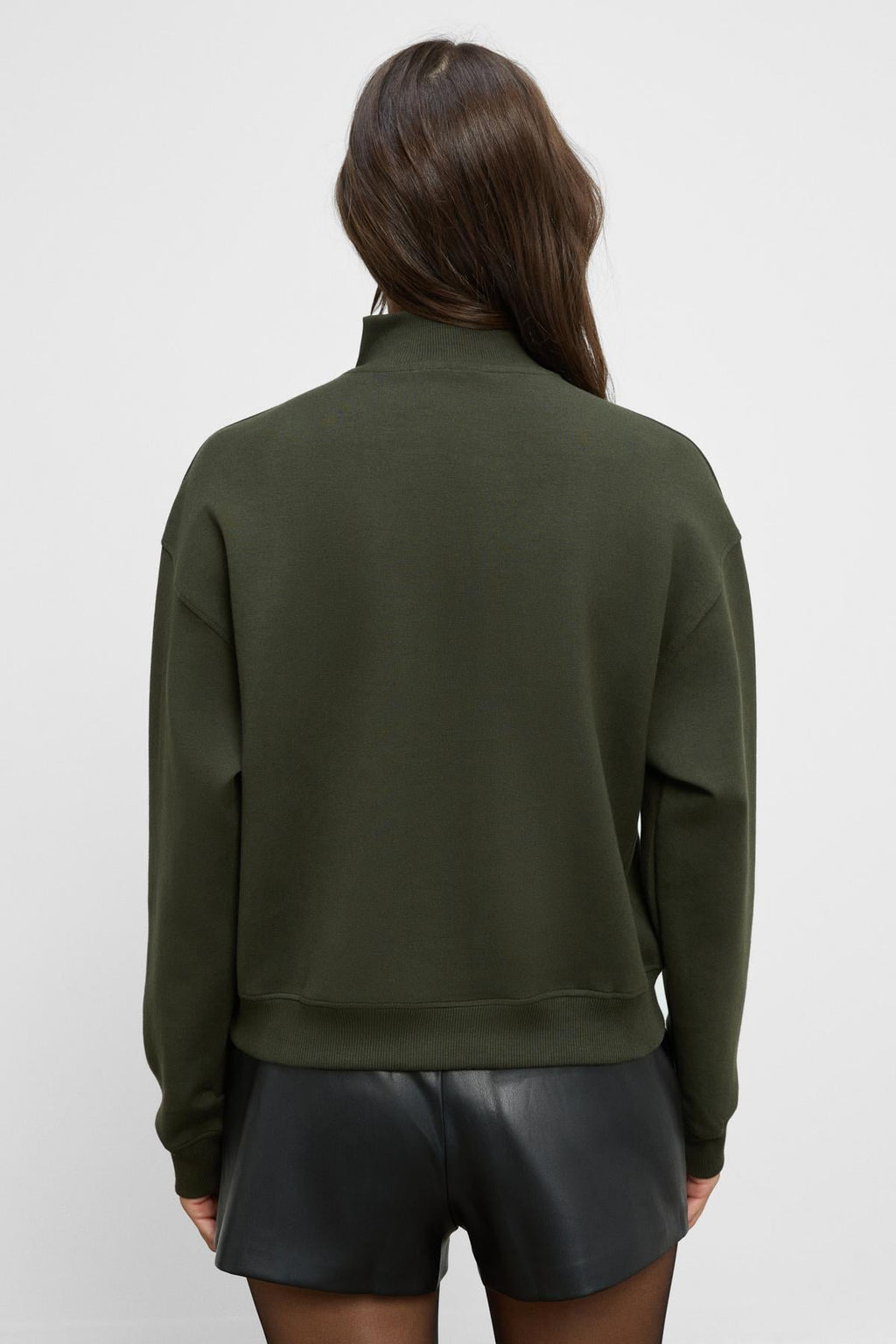 Kadın Haki Yumuşak Polarlı Kumaşlı Yakası Fermuarlı Regular Sweatshirt