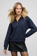 Kadın Lacivert Yumuşak Polarlı Kumaşlı Yakası Fermuarlı Regular Sweatshirt