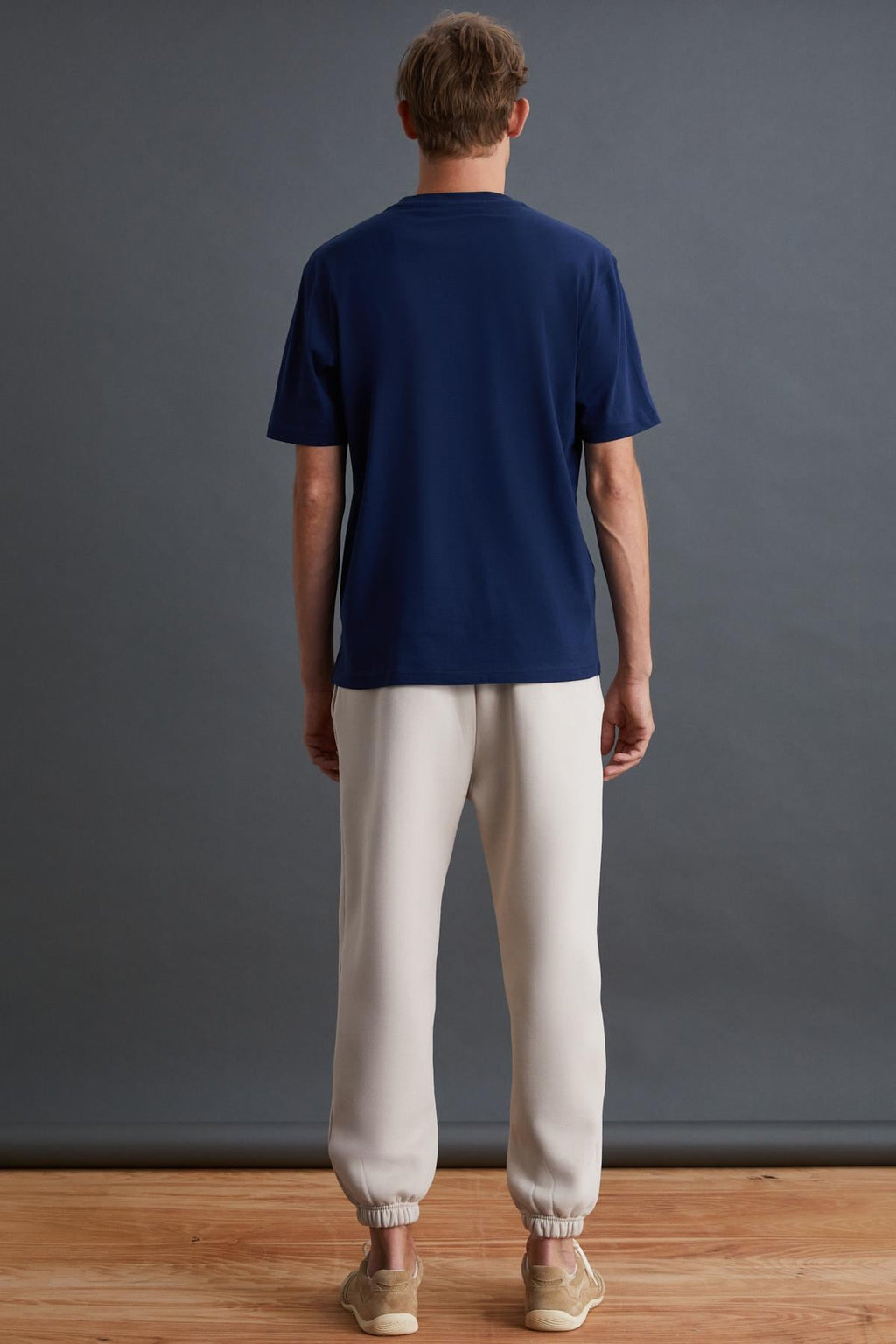 Erkek %100 Organik Pamuklu Kalın Dokulu Comfort Fit Bisiklet Yakalı Lacivert T-Shirt