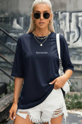 Spectacular Lacivert Oversize Salas Boyfriend Kadın T-Shirt