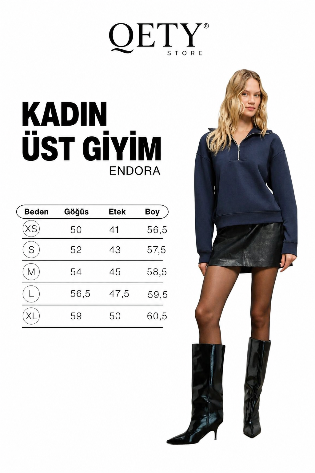 Kadın Lacivert Yumuşak Polarlı Kumaşlı Yakası Fermuarlı Regular Sweatshirt