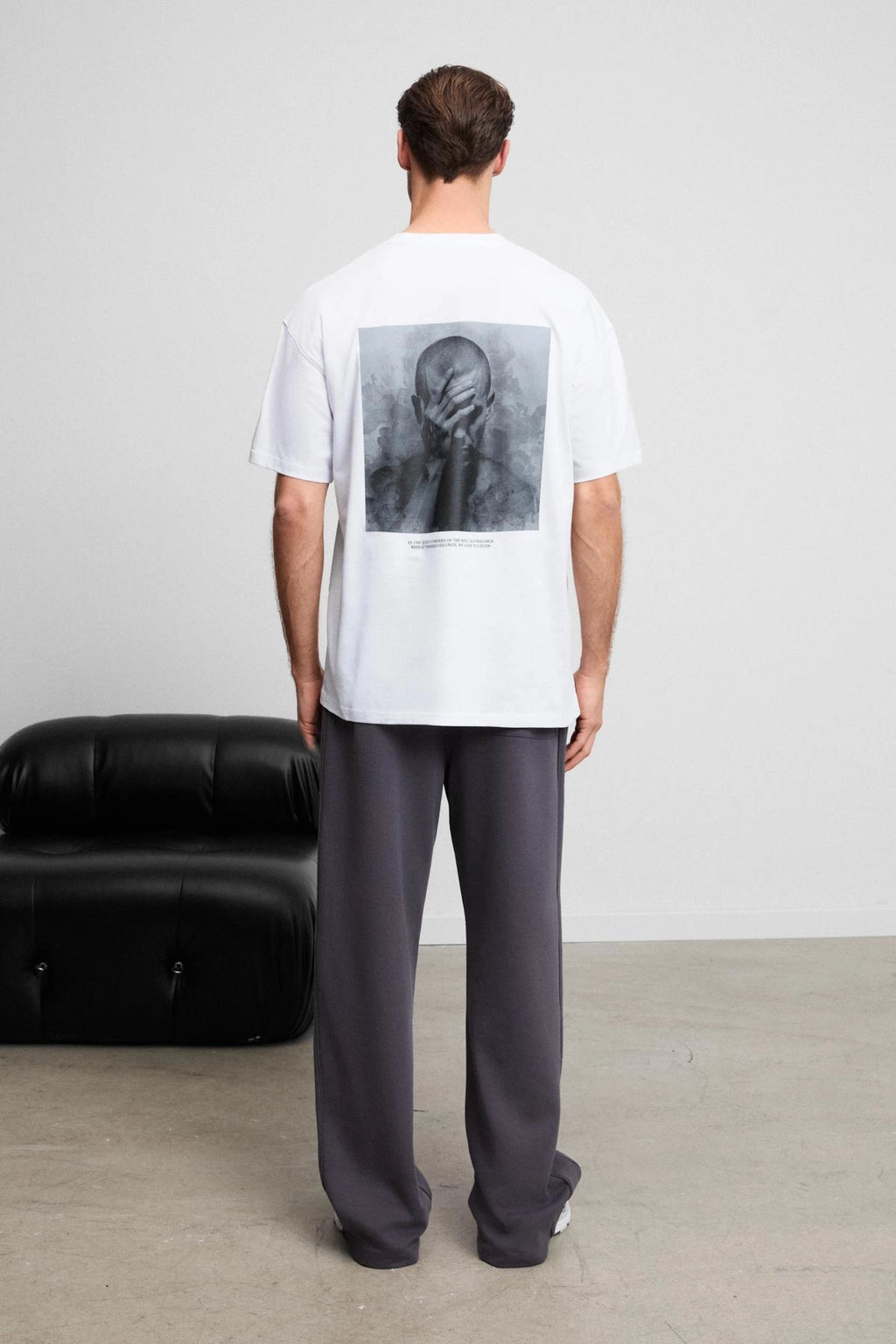 Erkek Organik Pamuklu Bisiklet Yakalı Nakış Ve Baskı Detaylı Oversıze Fit Beyaz T-Shirt